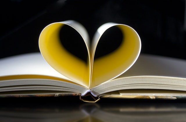 Pages in a book that form a heart shape