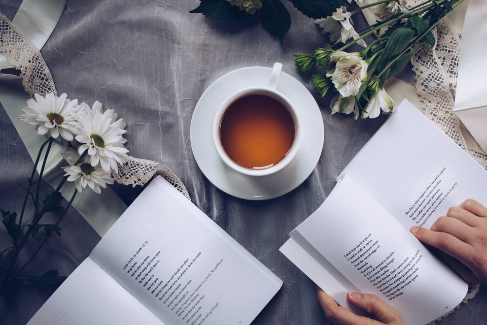 Poetry books and tea